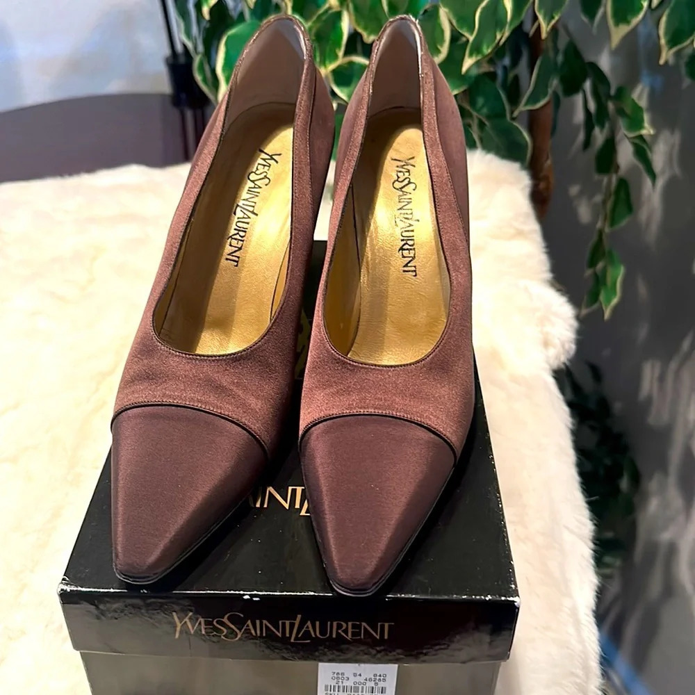 Yves Saint Laurent Ysl Garo Chocolate Heels Size 9.5m(3”)